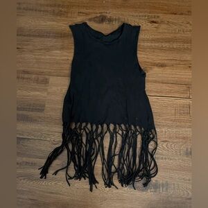 Fringed Black Sleeveless Top
